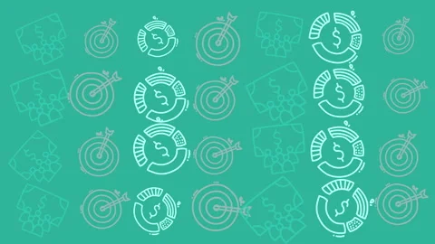 Teal background features white icons of targets, clocks, and dollar signs Stock Footage 336400306