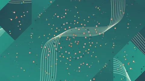 Teal background with flowing white lines and scattered colorful particles with a Vidéo 330928665