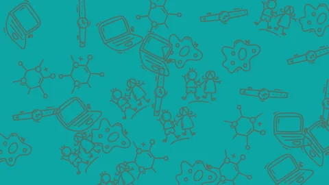 Teal background with handdrawn icons of technology and biology 库存影片 334517465