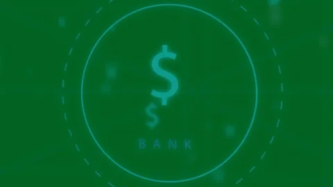 Teal bank icon glowing, node pulse moving token inward, showing transfer on 스톡 동영상 329532289