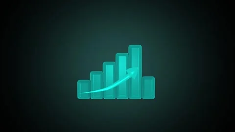 Teal Bar Chart with Upward Arrow on Dark Gradient animated Background graph.. Stock Footage 332991981