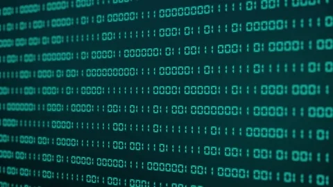 Teal binary code data technology animation loops binary stream lines. Code .. Stock Footage 340999708