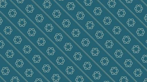 A teal blue background is covered with repeating pale looped rosettes and d.. Stock Illustration
