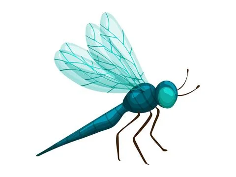 Teal Blue Dragonfly Side View Illustration Clipart 스톡 일러스트