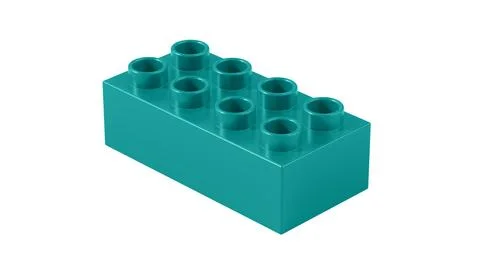 Teal Blue Plastic Building Brick Isolated on White Background Illustrazione stock