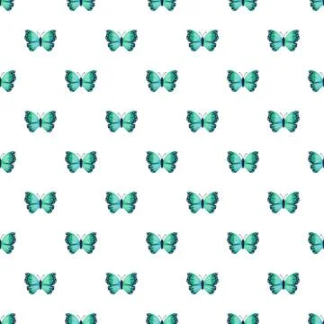 Teal butterflies seamless pattern repeating ornamental background Stock Illustration