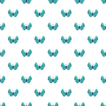 Teal butterfly pattern creating seamless white background design Stock Illustration