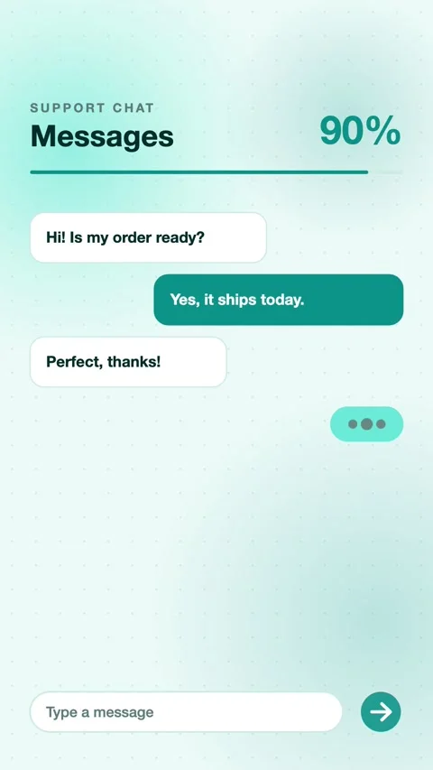 Teal Chat Bubbles Cascading With A Typing Indicator Vertical Animated UI Stock Footage 343851680