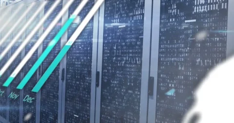 Teal circle entering lower-right, starting HUD bars and pie sliding over server Stock Footage 334039279