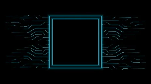 Teal circuit board pattern with central square chip frame. Hardware motherb.. Stock Footage 340528452