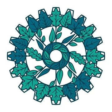 Teal Circular Abstract Leaf Pattern Stock Illustration