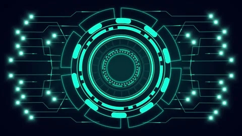 Teal circular technological interface with circuit elements. Advanced teal .. Stock Footage 338240381