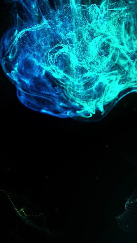 Teal cloud entering top densifying, descending on black void for VFX with golden Stock Footage 332687217