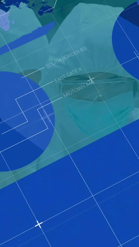 Teal data overlay appearing, surgeon peering and handling forceps while Stock Footage 332598412