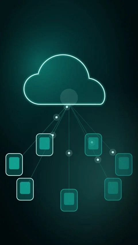 Teal Devices Syncing To A Central Cloud Vertical Seamless Loop Animated Stock Footage 344007386