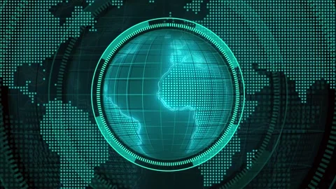 Teal Digital Earth Globe with World Map Overlay and Futuristic Interface El.. Stock Footage 321453999