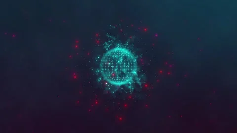 Teal digital globe background glowing network sphere, particles, soft smoke, dee Stock Footage 340467710
