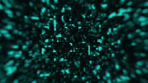 Teal digital particles blurry animation zooms outward from central sources... Stock Footage 340999600