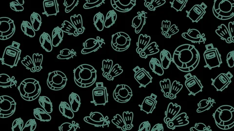 Teal doodles float on a stark black background Stock Footage 335894658