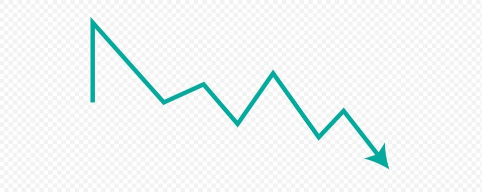 Teal downward trend line graph. Financial decline arrow icon isolated on , Stock Illustration