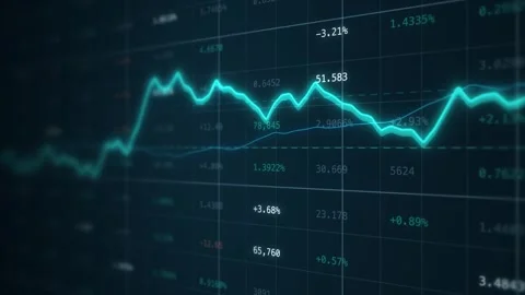 Teal exchange data wall depth blur ribbon trend climbing quote figures loop Stock Footage 343239868
