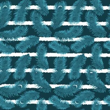 Teal Feather Pattern Design Background Stock Illustration