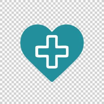 Teal Flat Outline Heart Shape with White Plus Sign Medical Healthcare Symbol Ico Stock Illustration