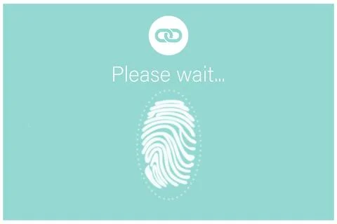 Teal flat UI displaying loading screen with chain link icon, fingerprint Stock Illustration