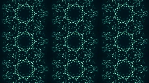 Teal floral kaleidoscopic pattern with three lines of twinkle snowflakes. Video stock 46875909