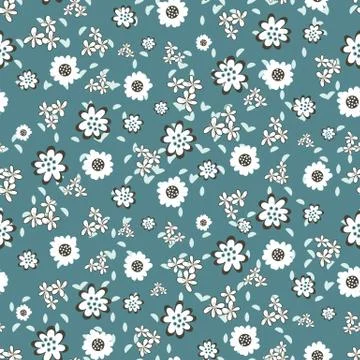 Teal floral seamless vector pattern background Stock Illustration