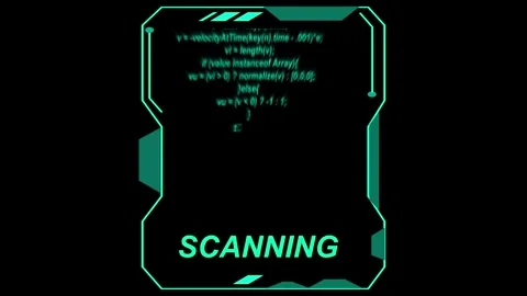 Teal Futuristic Digital Interface Frame with " SCANING" Text and Code Snipp.. Stock Footage 337363601