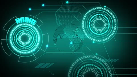 Teal futuristic hud interface animation with rotating circular data display.. Stock Footage 337364144