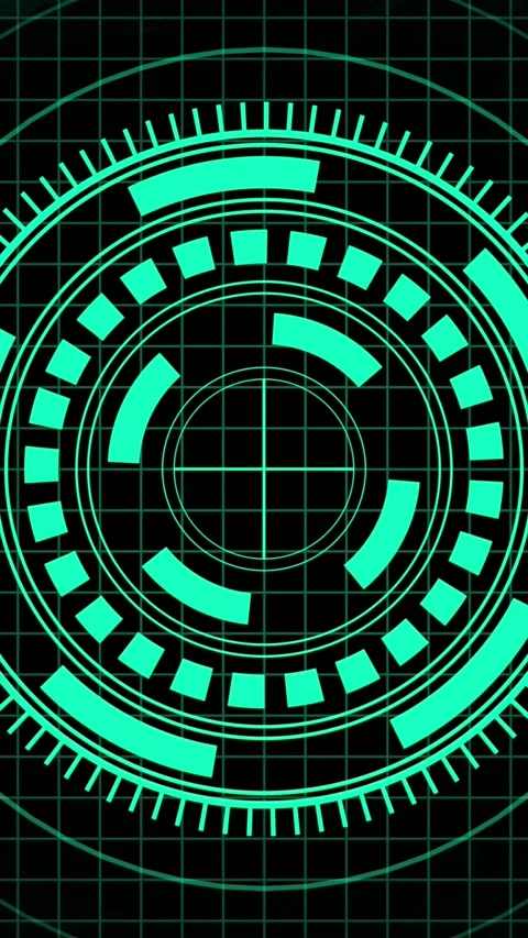 Teal futuristic HUD target interface with world map grid. HUD target techno.. 库存影片 344841950