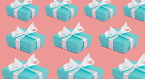 Teal gift boxes with white ribbons Stock Photos
