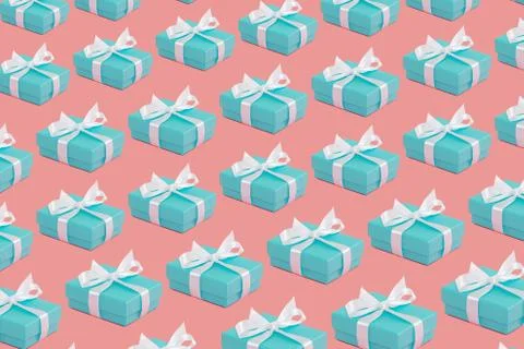 Teal gift boxes with white ribbons Stock Photos