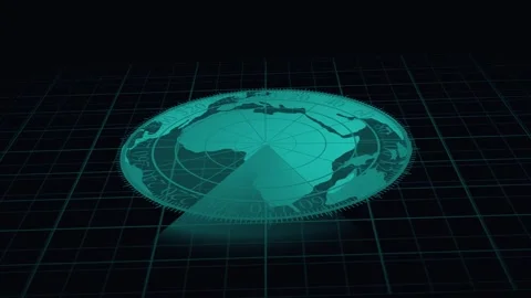 Teal Globe on a Digital Grid with Radar Display Elements earth world map. H.. Stock Footage 321587698