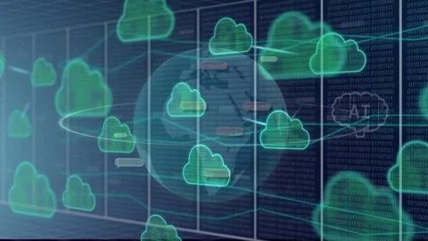 Teal globe starting with orbital ring appearing, clouds emerging and linking, Stock Footage 334768619