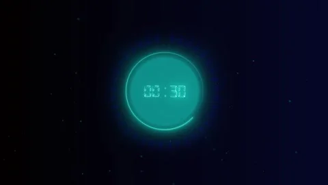 Teal glowing circle with digital timer and blue light flares. Glowing circl.. Stock Footage 337130110