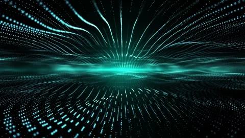 Teal glowing data lines radiate from a central horizon, forming a futuristic Stock Footage 332803916