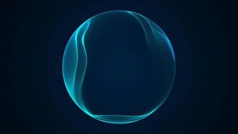 Teal glowing data sphere with smooth internal curves on a deep blue backgro.. Illustrazione stock