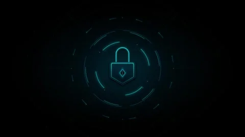 Teal glowing digital padlock with shield shape and circular futuristic inte.. 動画素材 335826726