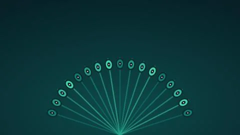 Teal glowing network nodes with red centers on dark background Stock Illustration