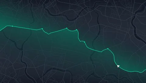 Teal gradient urban map with green transit line and route stops Stock Illustration