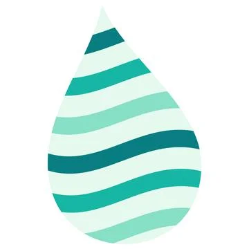 Teal green and light blue wavy stripes fill abstract water drop shape for d.. Stock Illustration