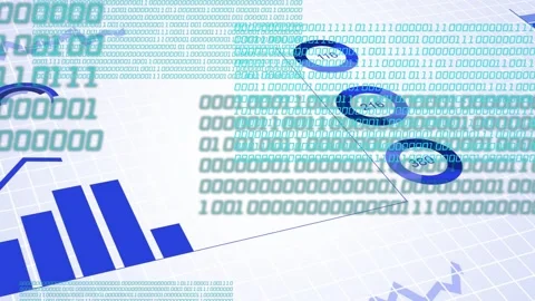 Teal-green binary bands appearing at margins, blue charts assembling and Stock Footage 335651910
