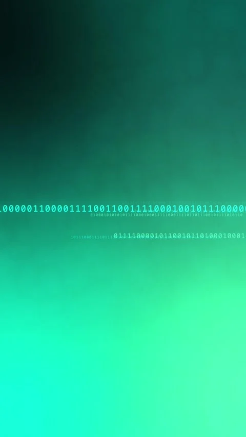 Teal green gradient with horizontal glowing binary code, Seamless Loop Stock Footage 341857776