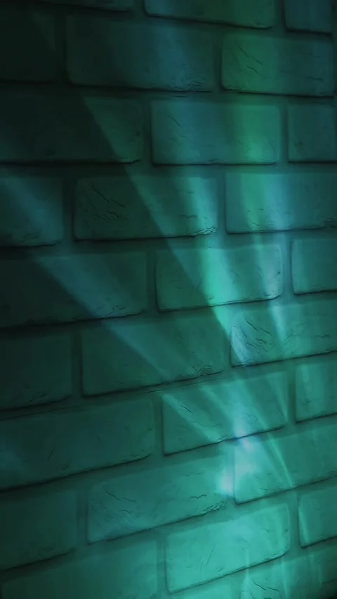 Teal green light on brick wall texture, abstract urban background and modern des Stock Footage 335631926
