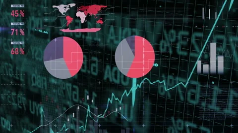Teal grid code scrolling starting interface loading, fading charts pulsing to Stock Footage 311454443