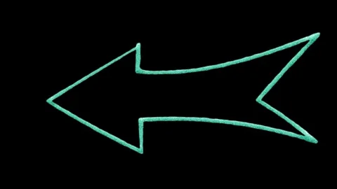 Teal hand drawn arrow icon animation pointing left direction on black background Stock Footage 333727282