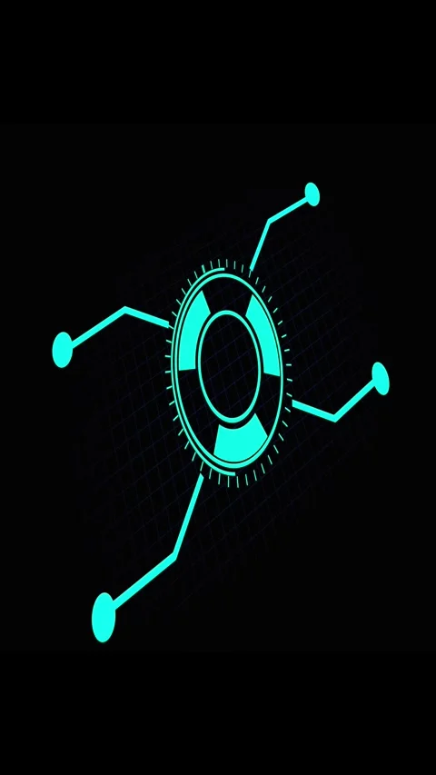 Teal heads up display with HUD element and nodes. Teal sci-fi circular HUD... Stock Footage 344843746